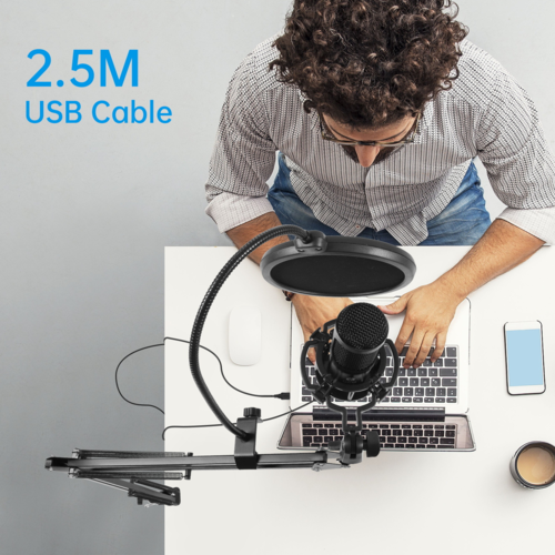 Professional USB Condenser Microphone Kit with Adjustable Boom Arm