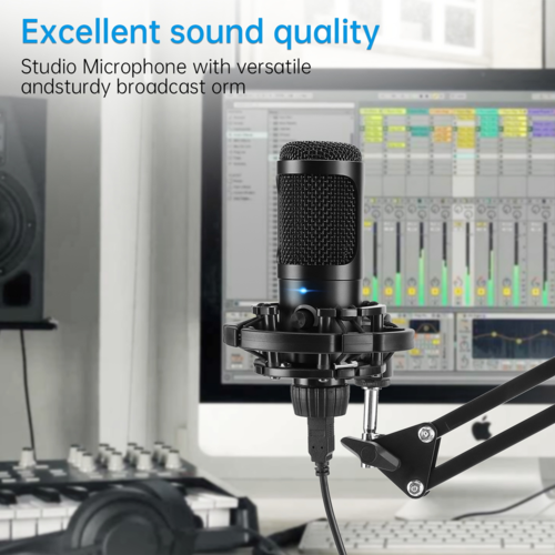 Professional USB Condenser Microphone Kit with Adjustable Boom Arm