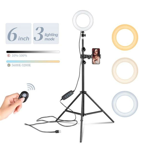 6-Inch LED Ring Light Kit with Tripod Stand & Bluetooth Remote